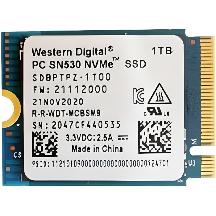 PC SN530 - WD M.2 2230 SSD - 1TB NVME PCIe pour Microsoft Surface
