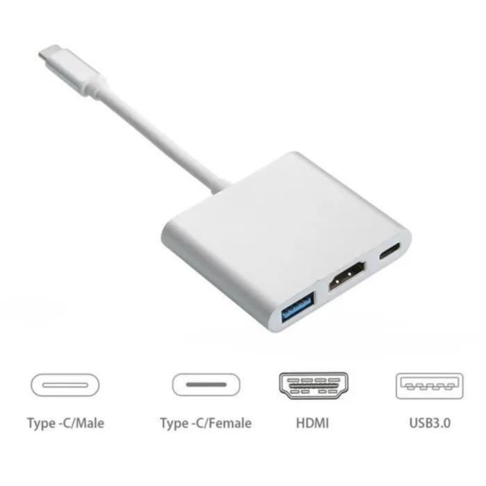 USB 3.0 Type C Adaptateur USB-C vers HDMI pour Apple Nouveau Macbook Compatible avec HDMI