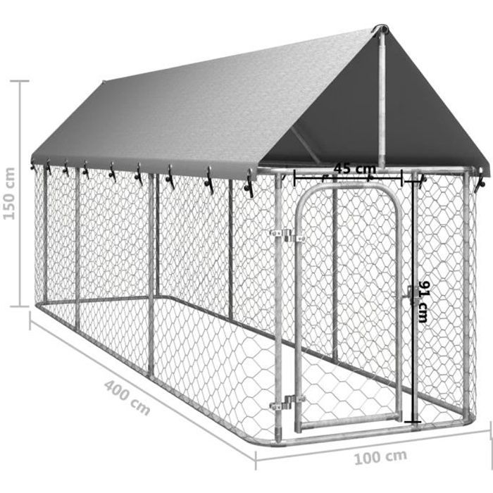 Comparer les prix de TIP - Niches | enclos pour chiens - Chenil extérieur avec toit pour chiens 400x100x150 cm - YOSOO - DX02579