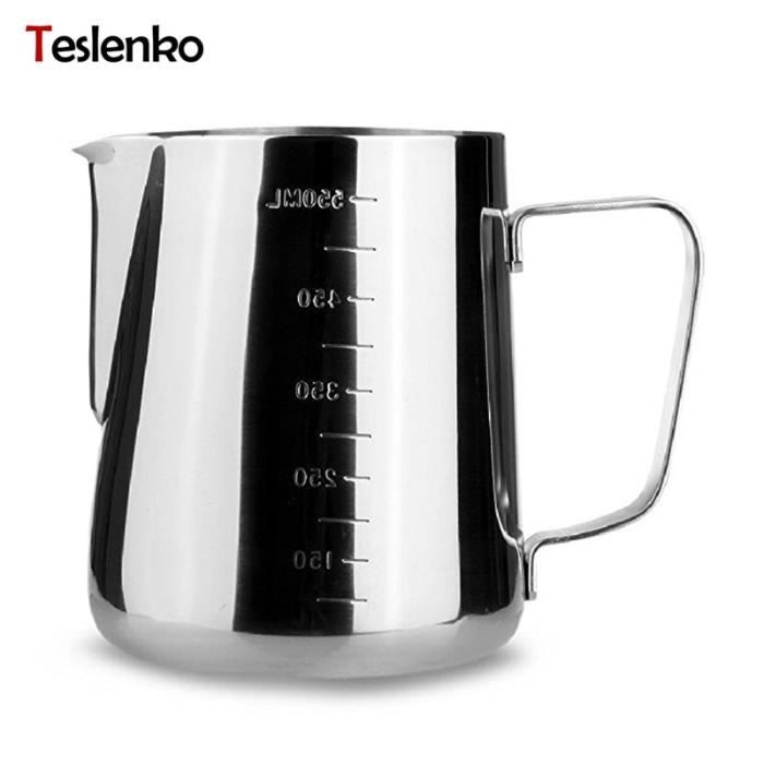 Pichet à Lait En Acier Inoxydable Avec Couvercle 600ml - Tasse à Mousser Le Lait Avec Poignée Pour Café Barista