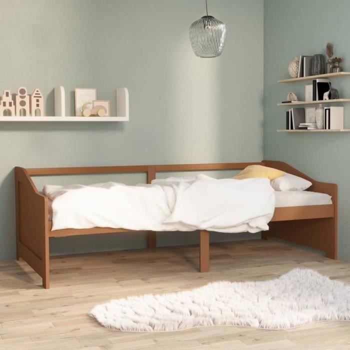 Lit de repos - QUT - 3 places - Bois de pin massif - 90x200 cm - Marron miel