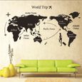 Sticker mural carte du monde GETEK - Décoration murale de style pour les amateurs de voyage - Noir-1