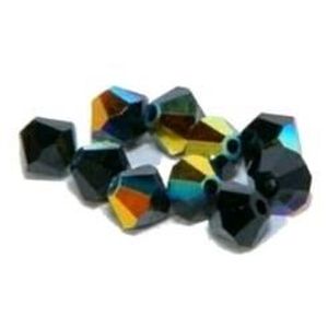 Lot De 150 Perles Anciennes En Cristal De Bohème - Couleur Bleu Opaque Forme Toupie - Occasion Vintage