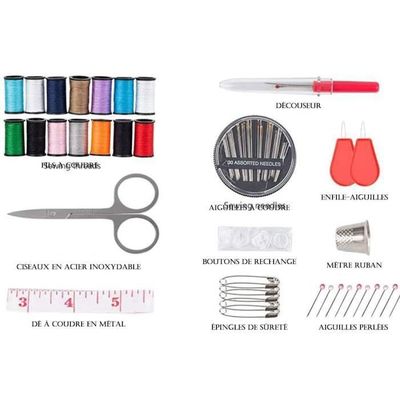 Kit De Couture 73 Pièces Complet Pour Débutants - Aiguilles, Fils 12 Couleurs, Ciseaux, Découseur, Boutons, Boîte Rangement