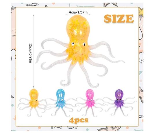 4 Balles Anti-Stress En Forme De Pieuvre | Jouet Sensoriel Pour Enfants Et Adultes | TPR Souple Et Lavable