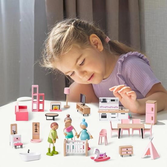 Giant Bean – Kit Maison De Poupée En Bois 85 Pièces – 6 Pièces De Mobilier – Dès 3 Ans – Cadeau Anniversaire