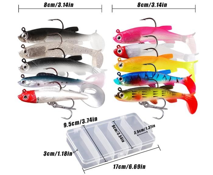 ESFISHING Lot de 4, 6 ou 10 leurres souples type shad 65, 100 ou 125mm