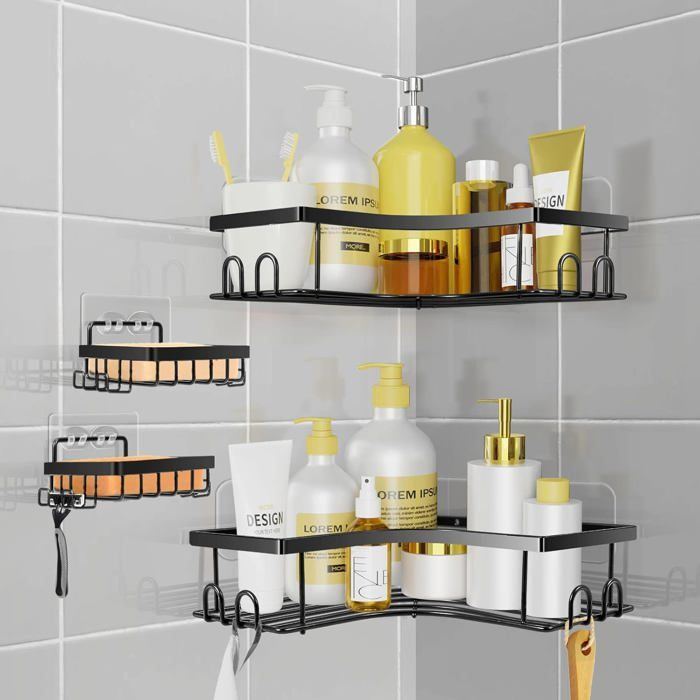 Lot De 2 Étagères De Douche Adhésives Noires – Aluminium Robuste Sans Perçage, Rangement Salle De Bain & Cuisine 20 Kg