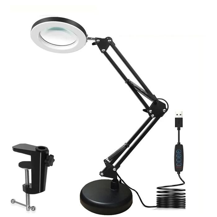 Lampe Loupe De Bureau 2 En 1 Jubor - Grossissement 15X Et 10X, 72 LEDs, 3 Modes De Couleur, Bras Réglable