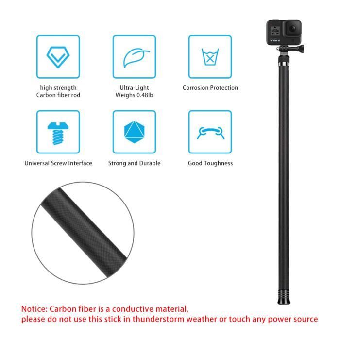 TELESIN Perche à selfie longue perche (3 m) en fibre de carbone