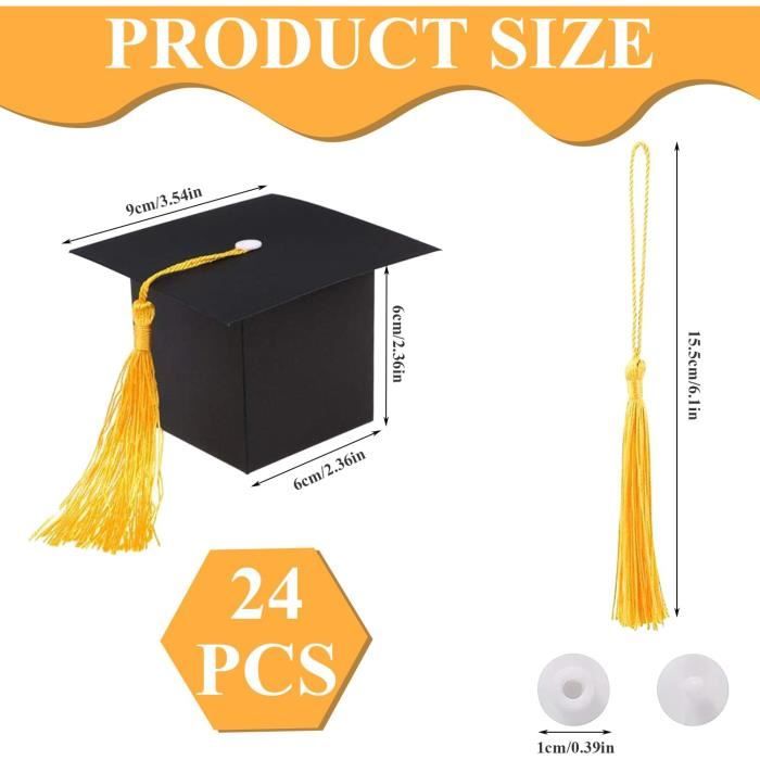 Lotvic 30 Boîtes à Dragées Chapeau De Graduation Avec Pompons Dorés - Idéal Fête Diplôme Et Cadeaux Invités