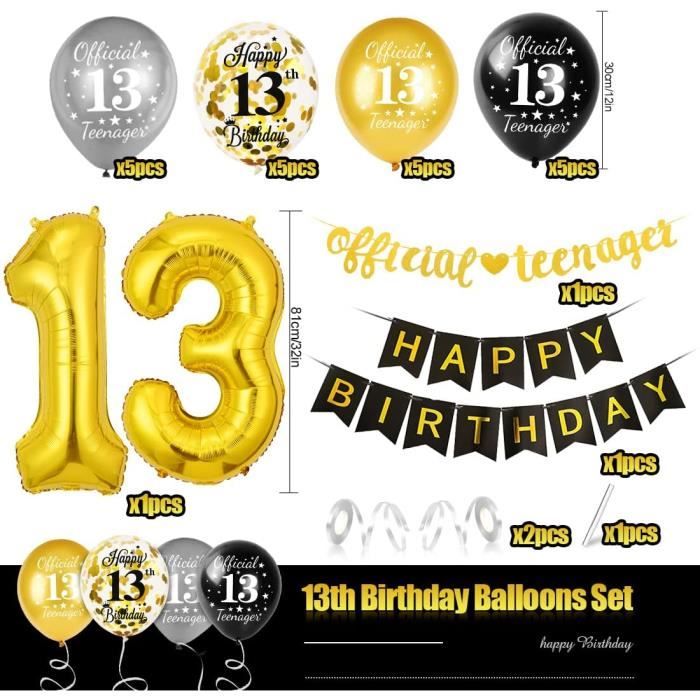 Bannière Dorée à Paillettes Pour Adolescent – Fournitures De Fête D'anniversaire 13 Ans, Idées, Cadeaux Et Décorations