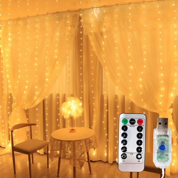 Guirlande de rideau Led guirlande lumineuse Festival décoration de noël 8  Modes Usb télécommande vacances fée lumières pour chambre maison
