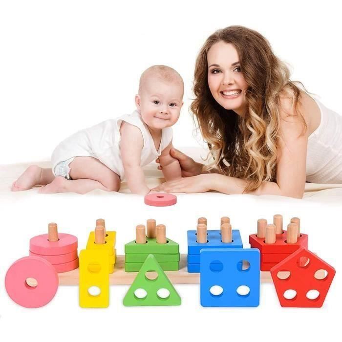 Goki 2041413 Jeu D'Emboîtement Formes & Couleurs – Chaises à Empiler En Bois Massif, Développement Moteur & Imagination Dès Le Plus Jeune Âge