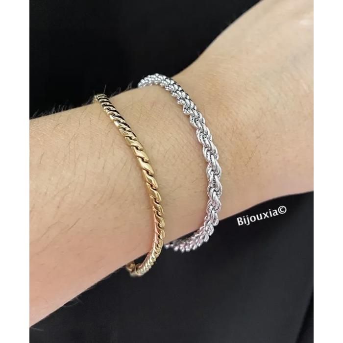 Bracelet Maille Corde En Argent Massif 925/1000 - Longueur 18 Cm, Épaisseur 2 Mm - Neuf Avec Étiquettes - Pour Femme