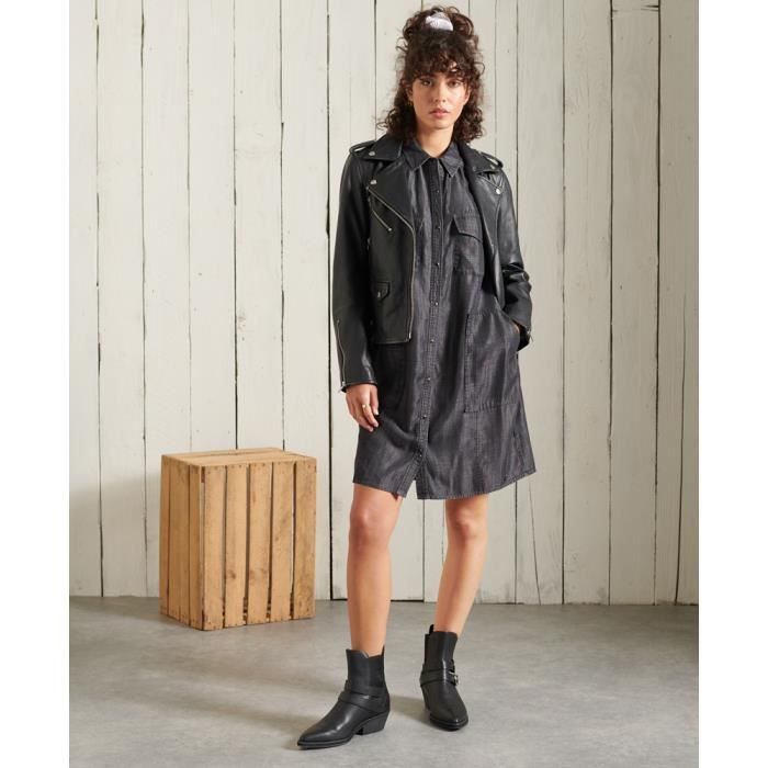 Robe chemise oversize femme Superdry Tencel noir d lav