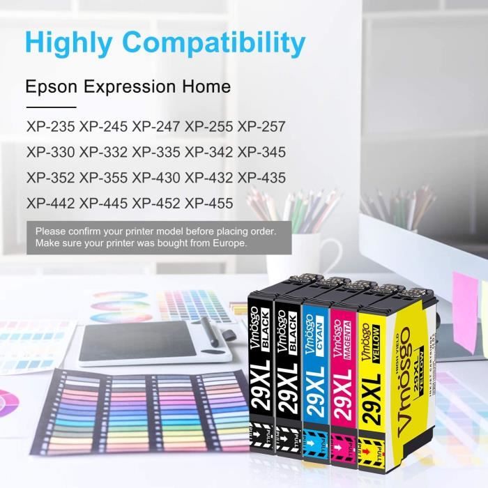 4X compatibles Epson 29 XL cartouches d'encre avec for Epson Expression  Home Xp-332 XP-335 XP-235 XP-432 Xp-435 Xp-245 Xp-247 Xp-342 Xp-345 Xp-442  Xp-445 Xp-330 Xp-430 (1 Noir, 1 cyan, 1 magenta, 1 jaune)