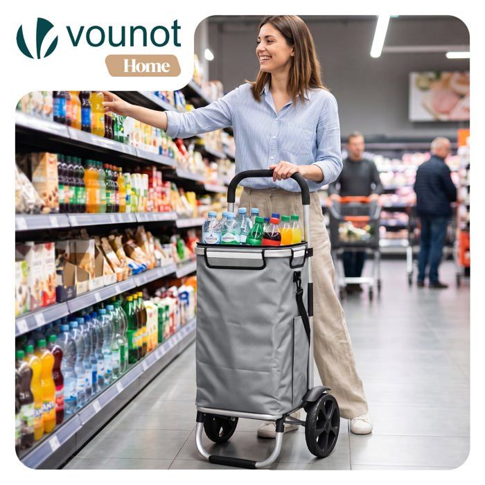 Chariot De Courses Pliable ELONEO - 3-en-1 : Diable, Caddie Et Sac Bandoulière - 43L Avec Compartiment Isotherme - Léger, Pratique Pour Marché, Transport - 8
