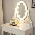   Coiffeuse Meuble Table de Maquillage | avecMiroir Ovale et Lampe à LED + Tabouret | 3 tiroirs | Blanc-2