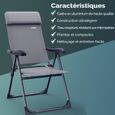 2x chaises de jardin pliantes Gris en aluminium avec accoudoirs dossier réglable en 7 positions plage piscine camping voyage-2