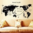 Sticker mural carte du monde GETEK - Décoration murale de style pour les amateurs de voyage - Noir-2