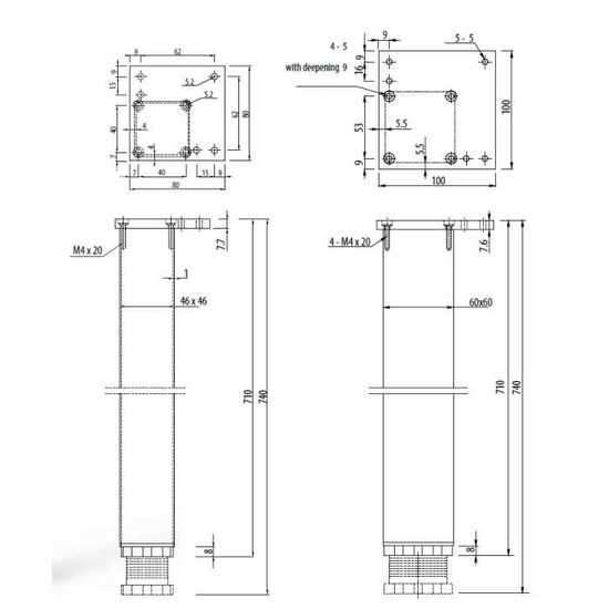 Lot De 1 Pied De Table 710mm Aluminium Carre 60x60mm Achat
