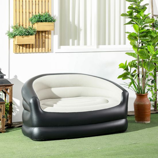 Canapé Gonflable 2 Places Camping - 176x86cm Avec Pompe Intégrée - Tissu Oxford 1000D