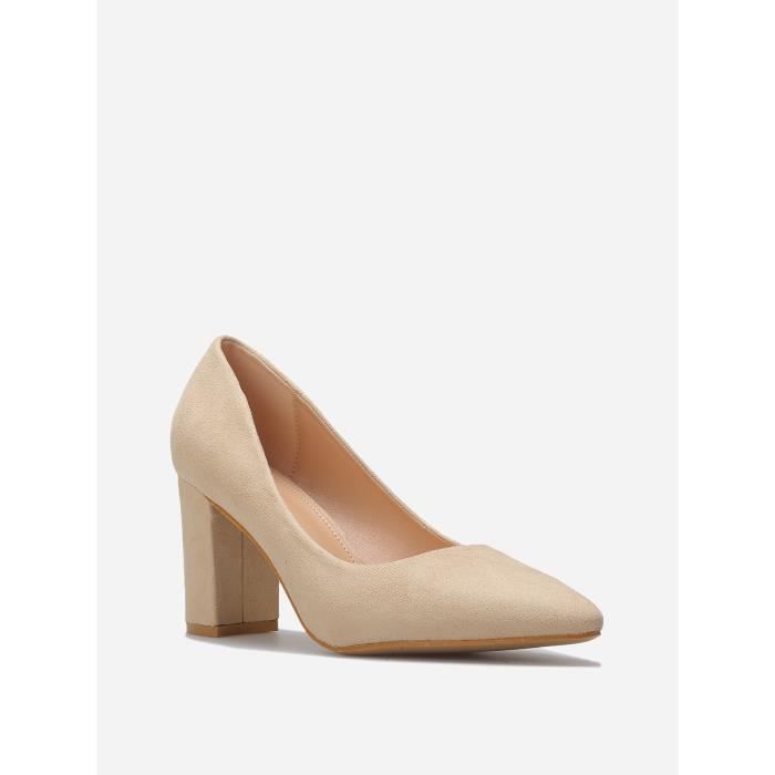 Escarpins Marque Suedine Talon carre Femme Beige