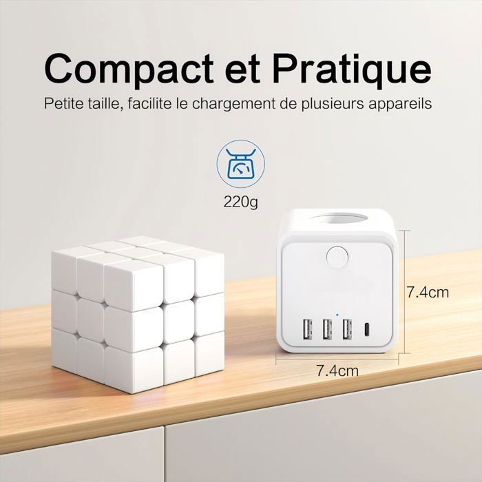 TESSAN Tour Multiprise 8 Sorties AC avec 4 USB, Parafoudre et