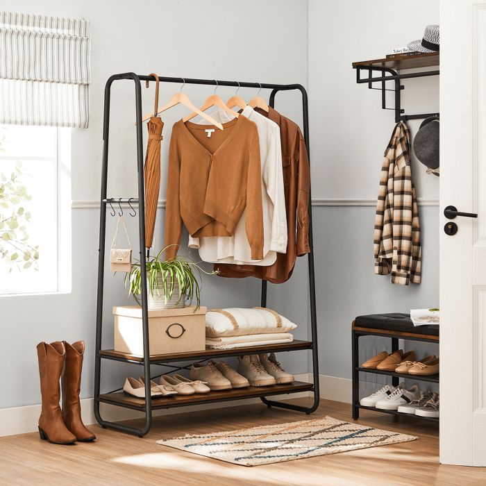 JOISCOPE Portant à Vêtements Métal Doré - Tringle + Étagère 2 Couches - 157.5 X 62 X 35 Cm