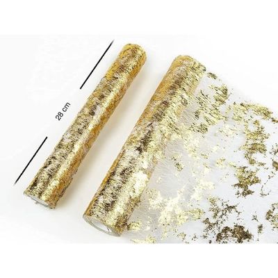 Hejo Chemin De Table En Or, 10Mx28cm Chemins De Table En Or Métallique Ruban D'emballage En Feuille D'or Idéal Pour La Décoration De Table Pour Dîner Mariage Anniversaire Ou Noël (Style Maille