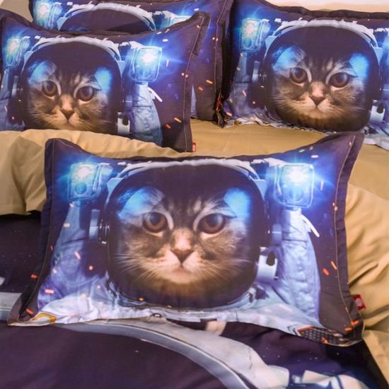 Parure De Lit Le Chat Astronaute Dans L Espace 2 240 Cm 4 Pieces Cdiscount Maison