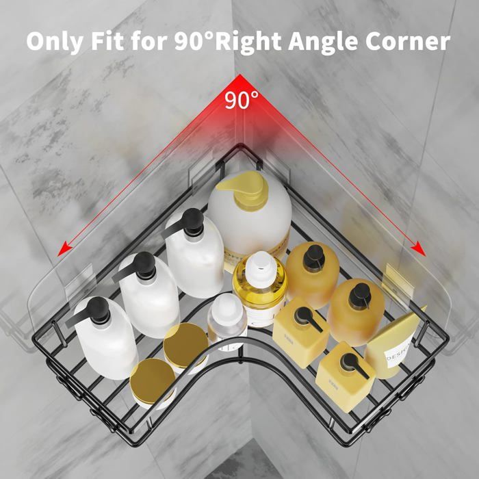 Étagère Salle De Bain Sans Perçage - 4 Pièces Noires | En Acier Au Carbone, Adhésif Puissant, Pour Rangement Douche Et Organisation Murale - 8