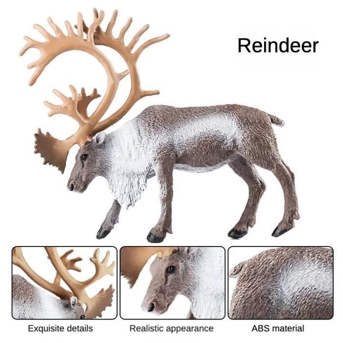 Renne - OozDec-Ensemble de jouets d'animaux solides, Modèle d'animal  sauvage, Corne de renne, Cerf, Cadeau de