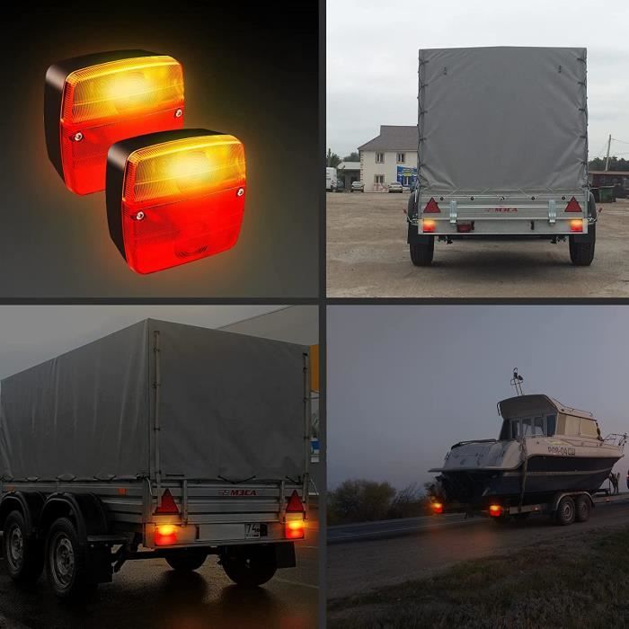 PROZOR Feux Arrière LED 18 Leds Ultra Puissants - Kit Complet 7 Broches + 7,5 M Câble + Vis Montage Pour Remorque, Camion, Fourgon 12V