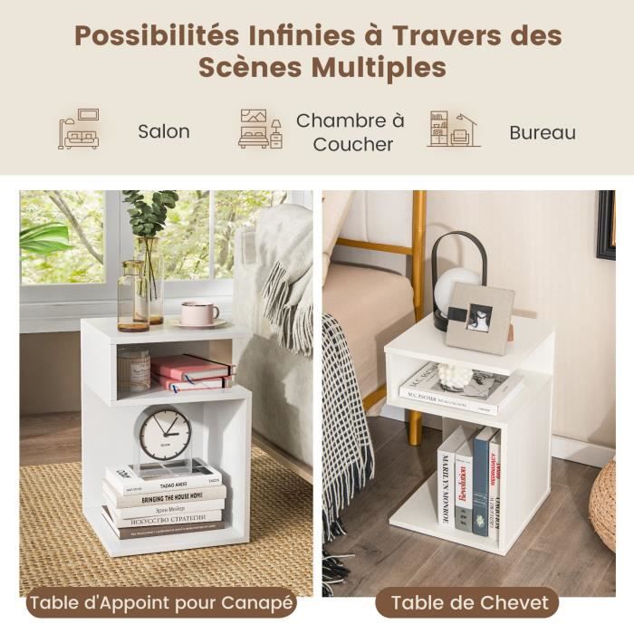 COSTWAY Table de Chevet à 3 Niveaux, Table de Nuit de Style Moderne