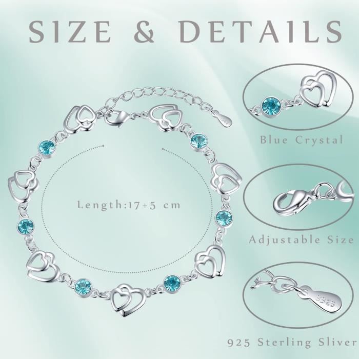 Cosie Lily Cadeau Femme La -Valentiracelet Femme Argent Sterling 925 Bracelet Coeur Or Réglable