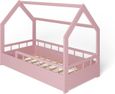 MS FACTORY Lit Enfant Bébé Maison 80x160 cm - Lit en Massif Cabane - Style Scandinave - Rose Demi-barrières-4