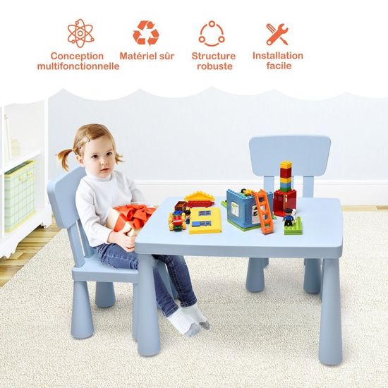 Table Enfant COSTWAY Avec Chaise Lapin - 3 Hauteurs Réglables - Planche Magnétique Effaçable - 68kg Charge