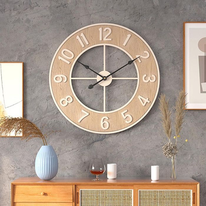 Horloge murale 3D en chêne 60 cm - design scandinave silencieuse