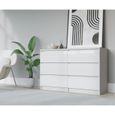 3xeliving Commode élégante et spacieuse Demii 6 tiroirs 140 cm, blanc/ blanc brillant, parfaite pour le salon, le bureau, la-0