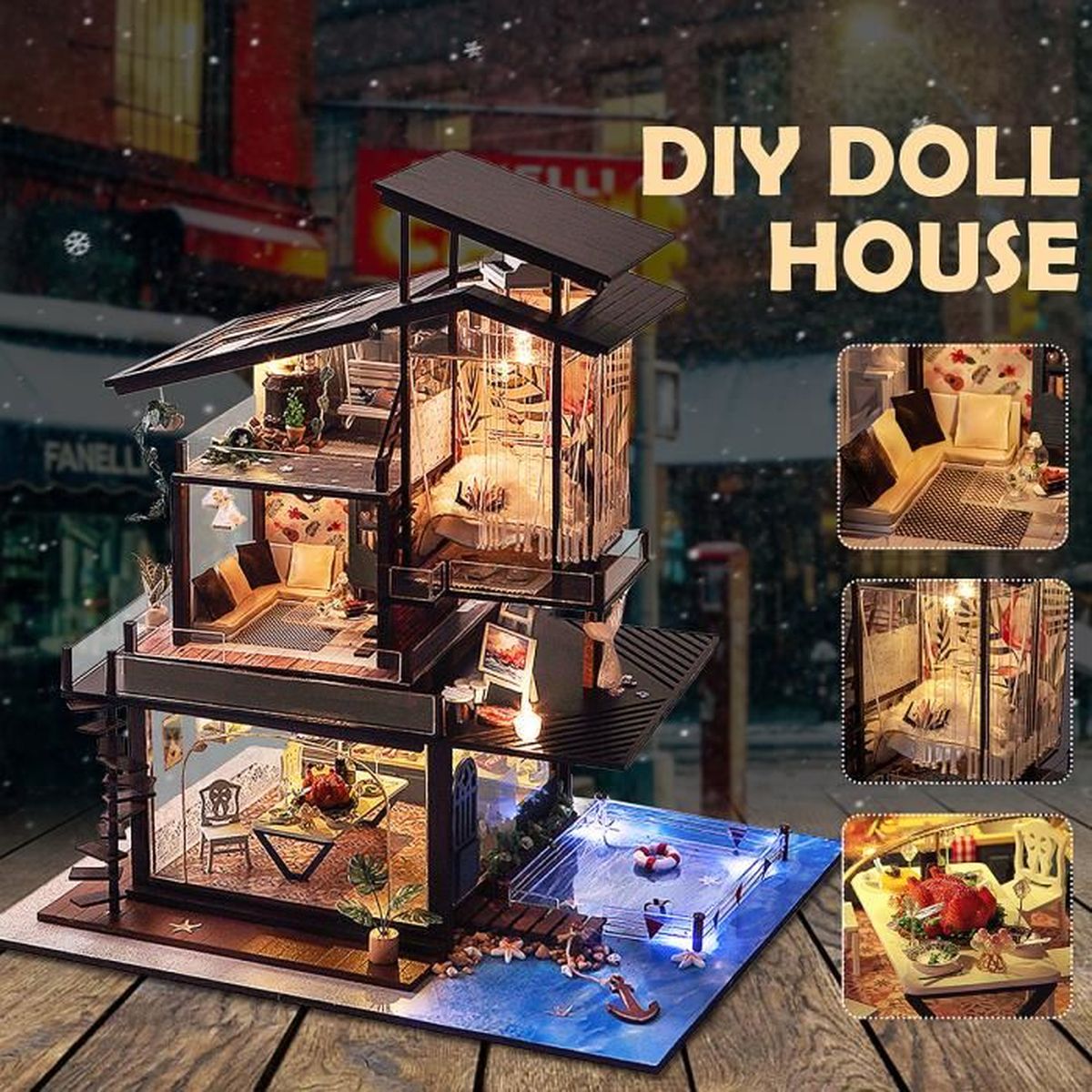 Ocobetom Maison Miniature A Construire，Maquette Maison A Construire，Modèle De Bricolage Miniature De Dollhouse avec Meubles Puzzle House Cadeaux（21 15 15 CM） 
