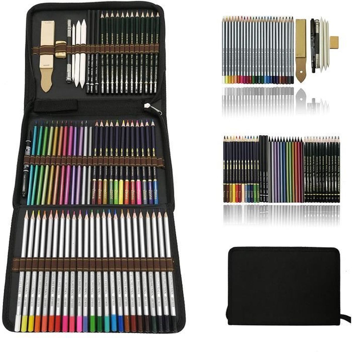 Ensemble de crayons de couleur professionnels, 72 types d'outils de dessin au crayon de couleur