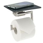 bremermann Série salle de bain PIAZZA - support papier toilette avec tablette en verre gris 2en1, en verre et inox mat