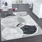 Tapis moderne design - Gris Noir Crème - 160 x 220 cm - Motif Cercles Marbré - Polypropylène - Intérieur - PACO HOME