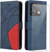 Verre trempé+Coque pour Xiaomi Redmi Note 13 5G Case, Fentes Cartes Housse Antichoc Cuir PU Vintage Portefeuille Etui -Bleu et