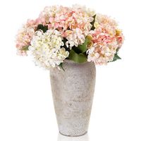 JANZDIYS 10 Fleurs Artificielles Hortensias-47 CM- Blanc+Rose