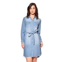 Von Dutch Robe chemise en jean femme 100% coton, robe courte hiver JUKEBOX, avec manches longues - bleu taille XS