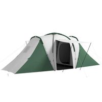 Tente de camping familiale 4-6 pers. - tente tunnel 2 grandes portes sac inclus - fibre verre polyester gris vert