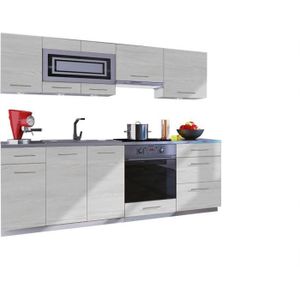 CUISINE COMPLÈTE Cuisine GIOVANNA 8 éléments - bois blanchi 2m40 casserolier four encastrable